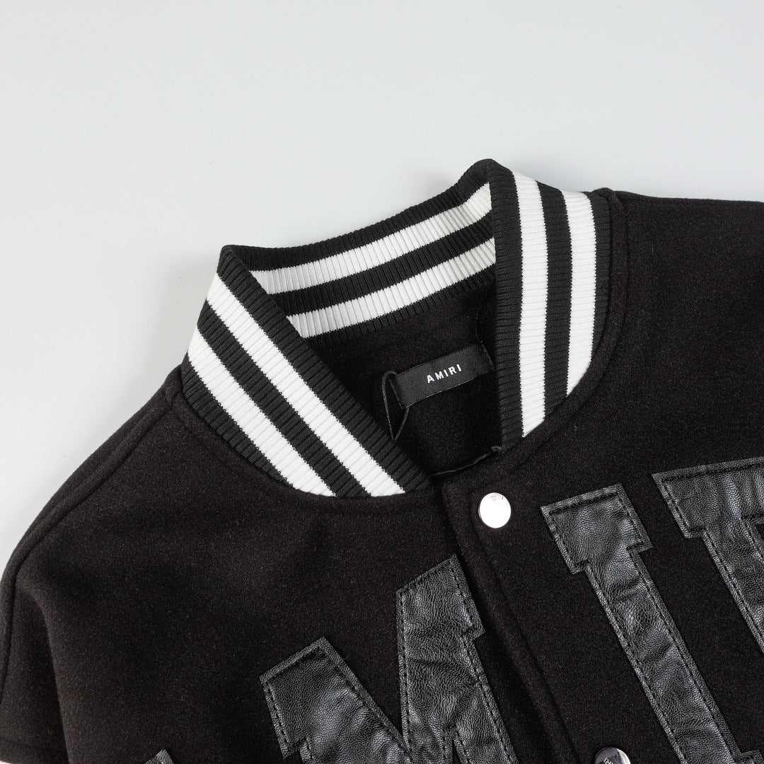 AMRI Logo-Appliquéd Leather Bomber Jacket