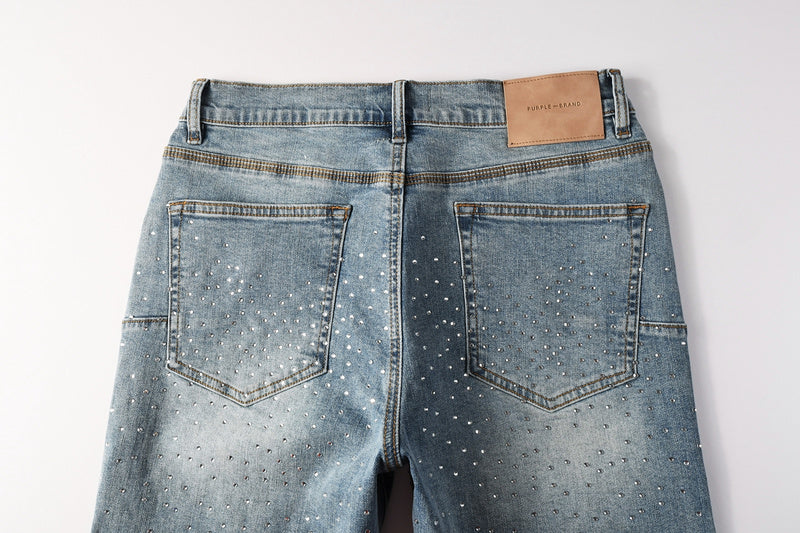 Purple Brand Crystal Diamond Denim Shorts #5098