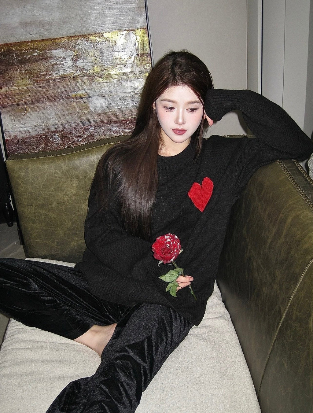 AMI Paris Heart Letter Knitted Sweater