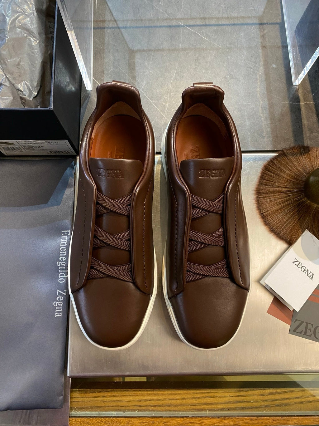 Zegna Triple Stitch Leather Sneakers
